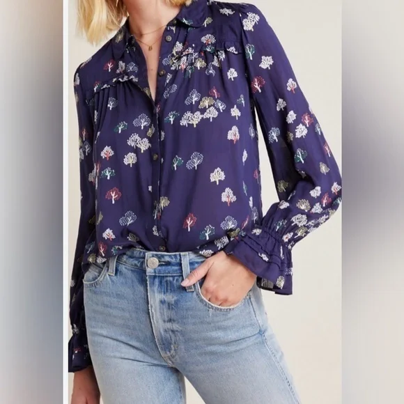 Like New, Anthropologie Maeve Frederick Tree Blouse. - Picture 1 of 8